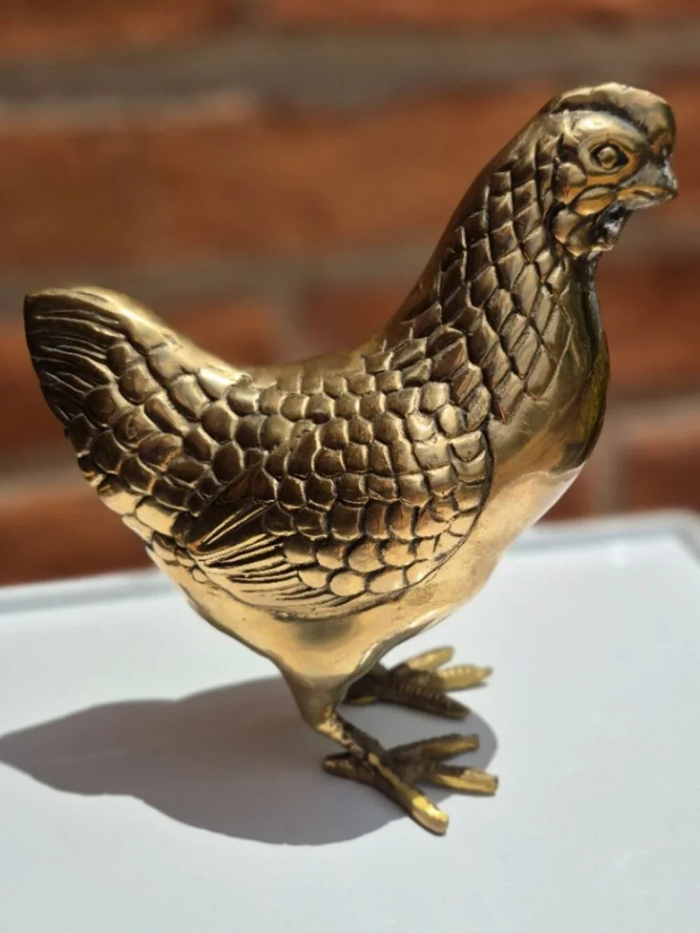 Vintage Brass Chicken Hen Figurine Large MCM Patina Farmhouse Country